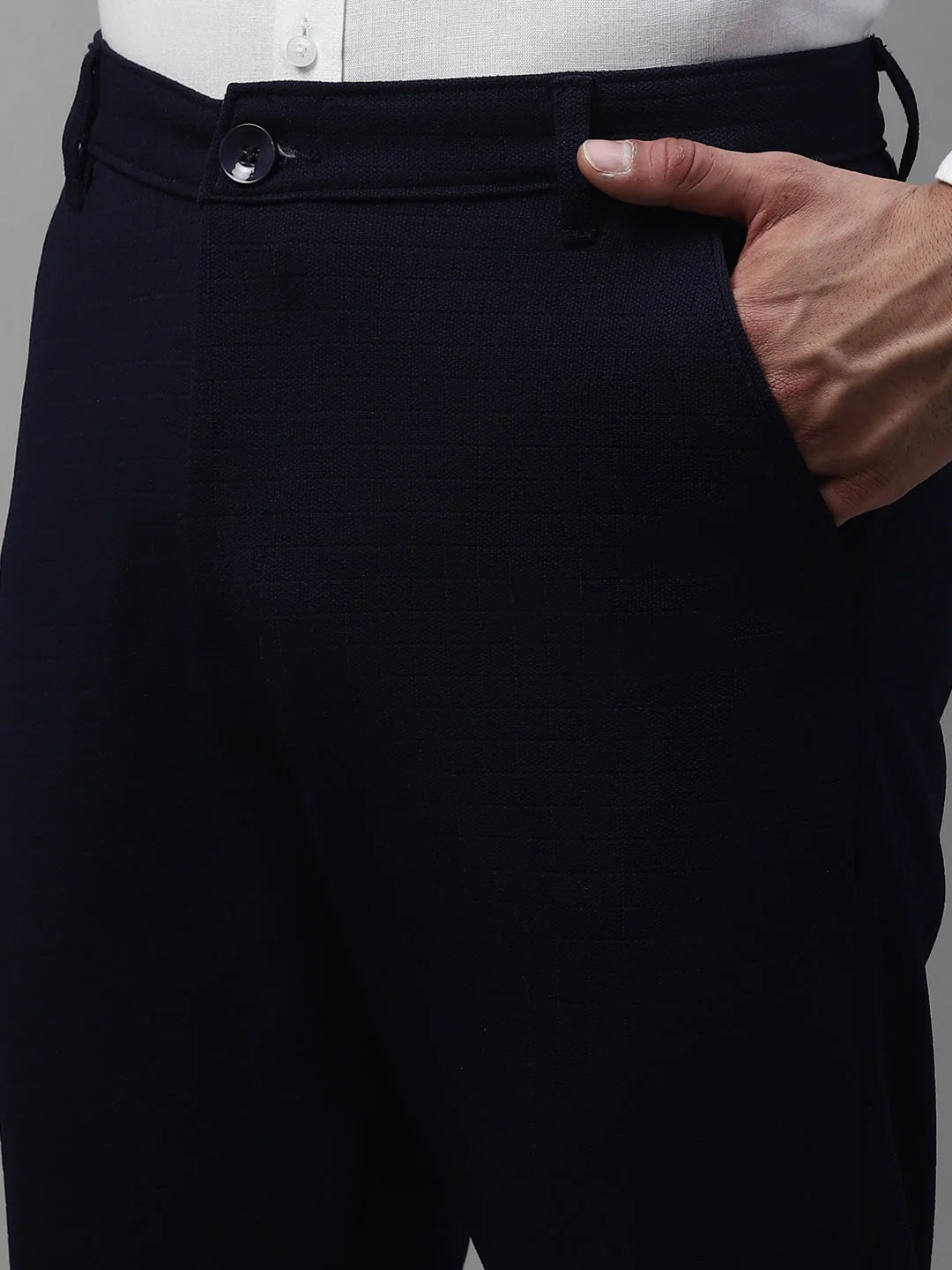 Men'S Navy Blue Tapered Fit Formal Trousers