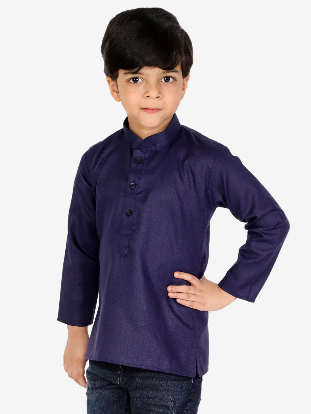 Boys Cotton Full Sleeve Short Kurta For Boys- Blue