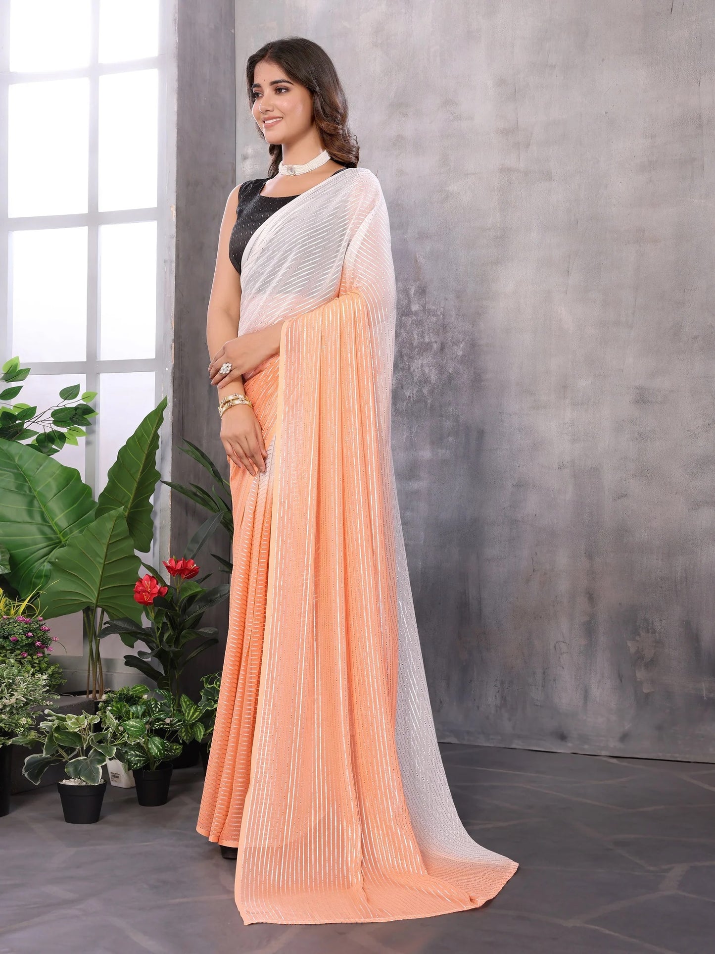 Women Party Wear Jari Weaving Worked Ready To Wear Saree With Un Stitched Blouse(Up To 44)ORANGE