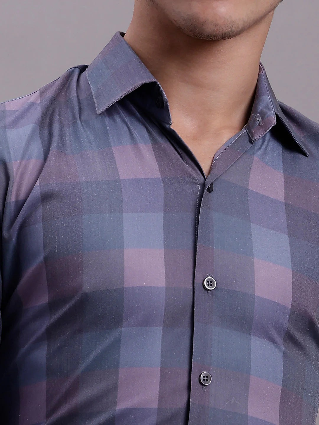 Men's Cotton Blend Checked Formal Shirt