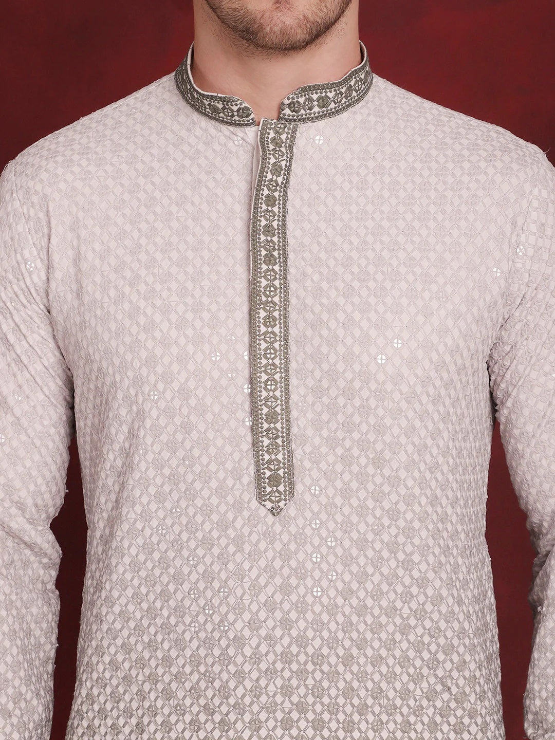 Men'S Sequins Embroidered Kurta With Pyjama