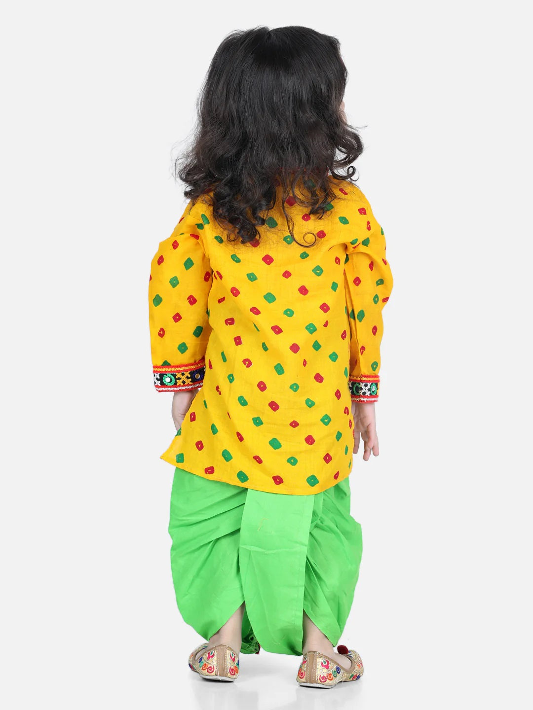 Bandhani Print Cotton Full Sleeve Dhoti Kurta- Yellow