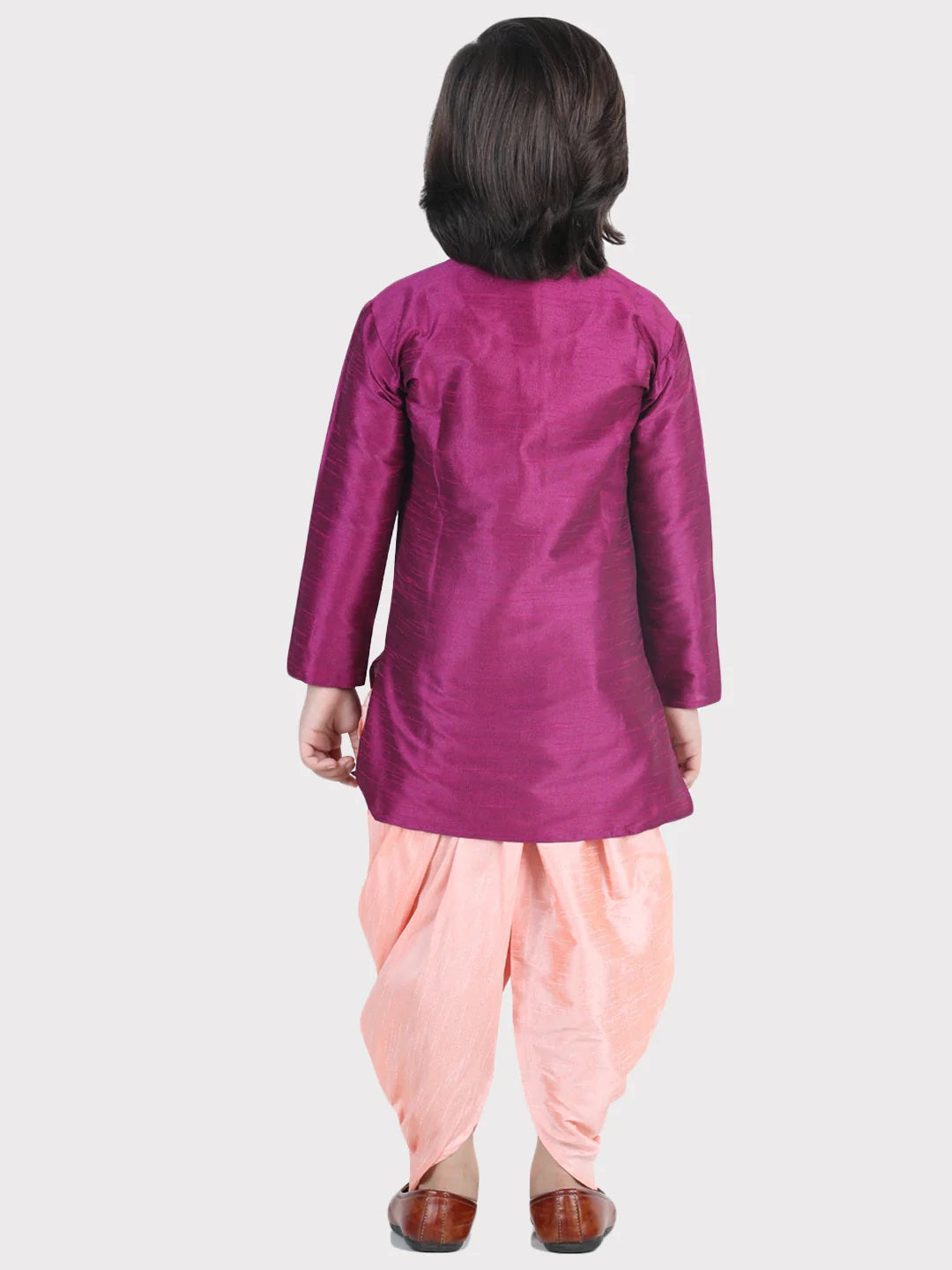 Hand Embroidered Silk Dhoti Kurta For Boys- Purple