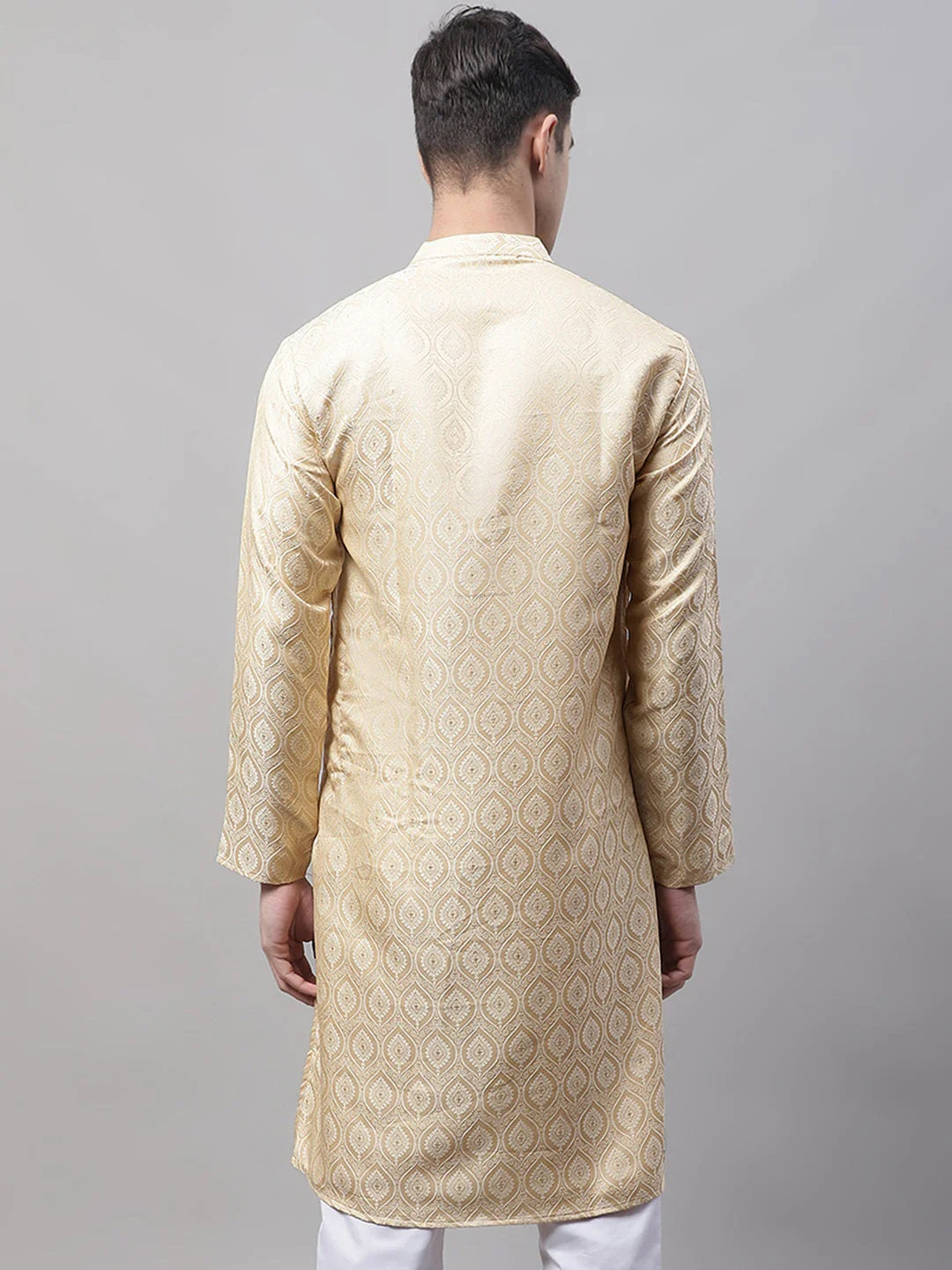 Men Ethnic Beige Woven Design Kurtas