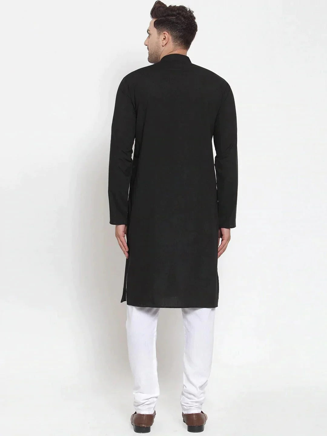 Men'S Black Cotton Solid Kurta Payjama Sets