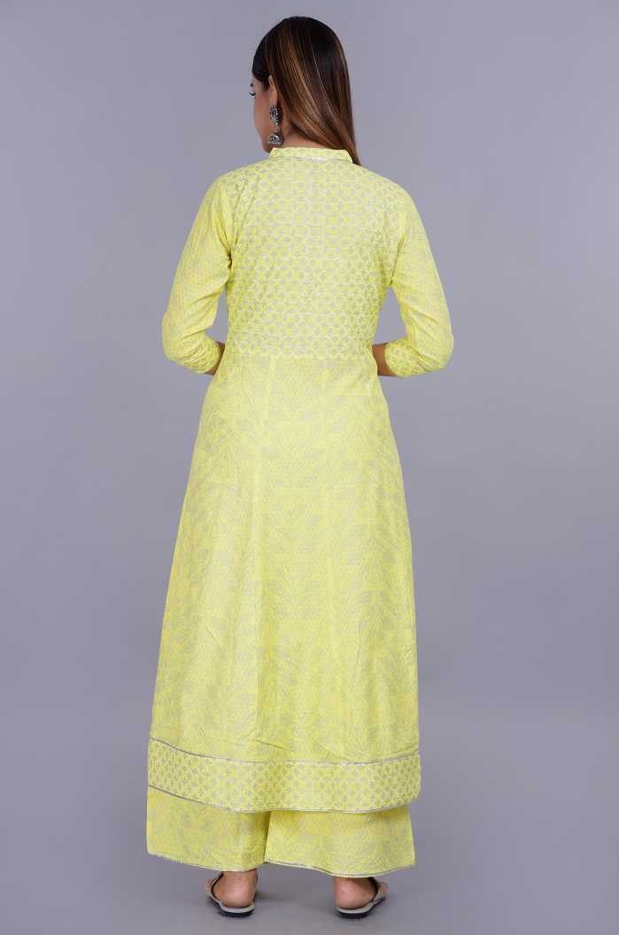 Women Yellow Kurta and Palazzo Set Rayon