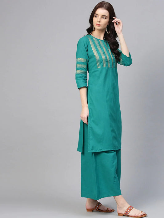 Women's Green Yoke Design Kurta With Palazzos