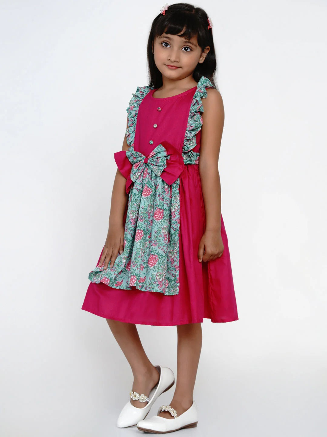 Girls Fuchsia Printed Fit and Flare Dress