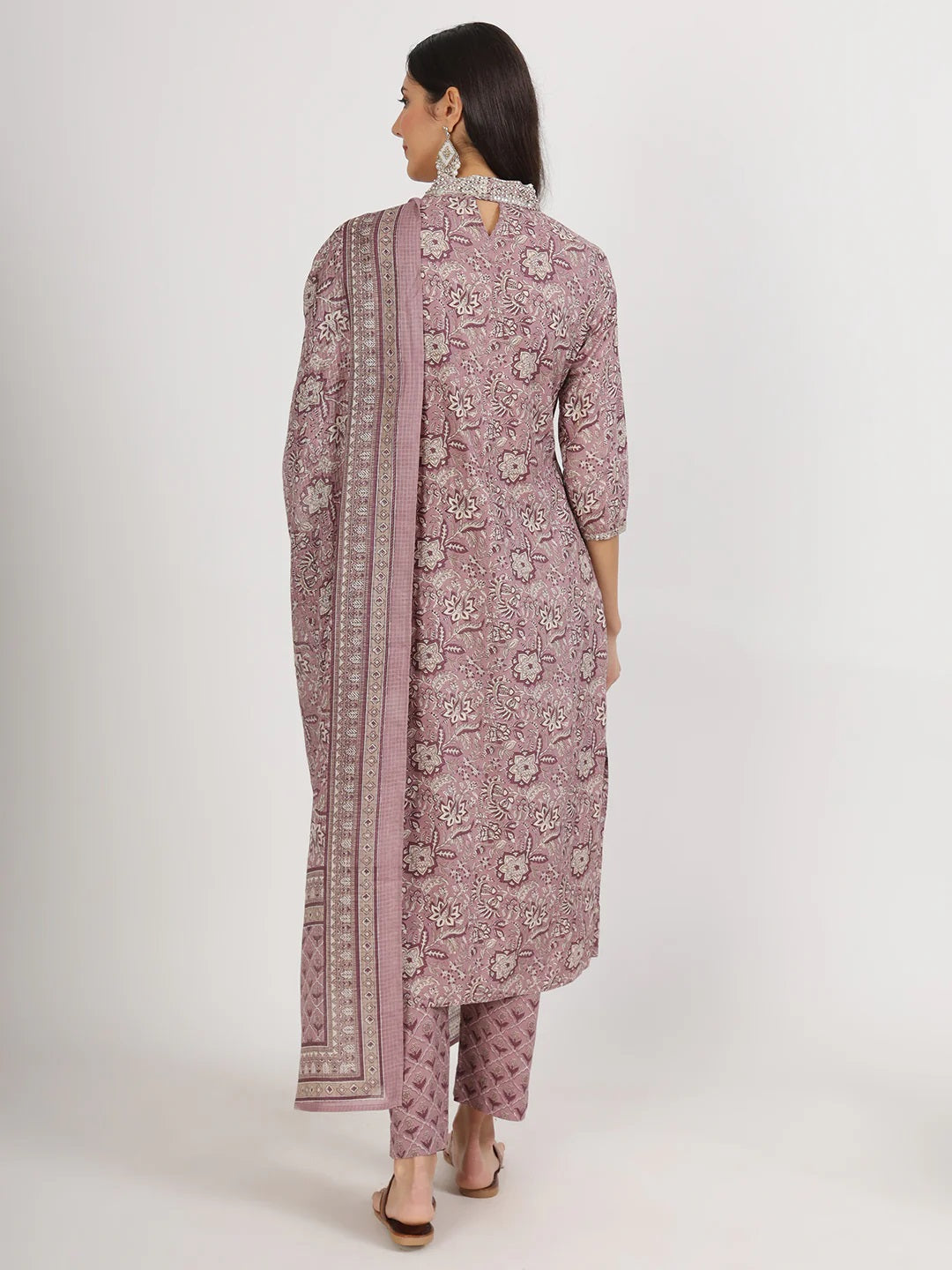 Women Purple Floral Printed Cotton Kurta Sets