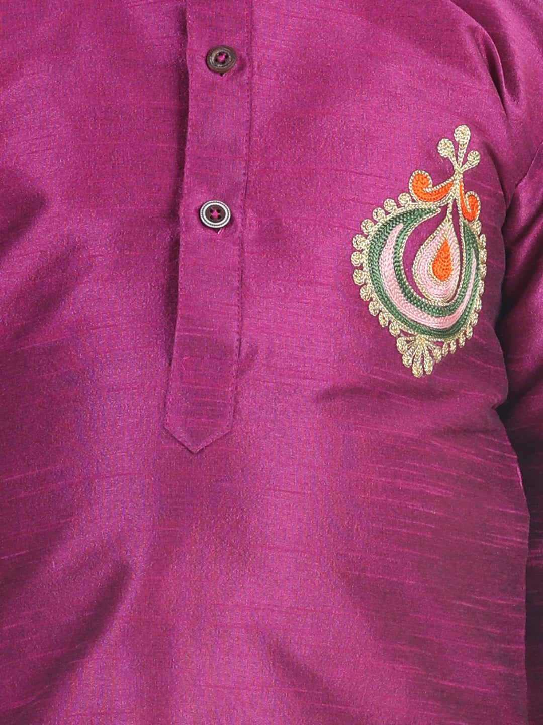 Hand Embroidered Silk Dhoti Kurta For Boys- Purple