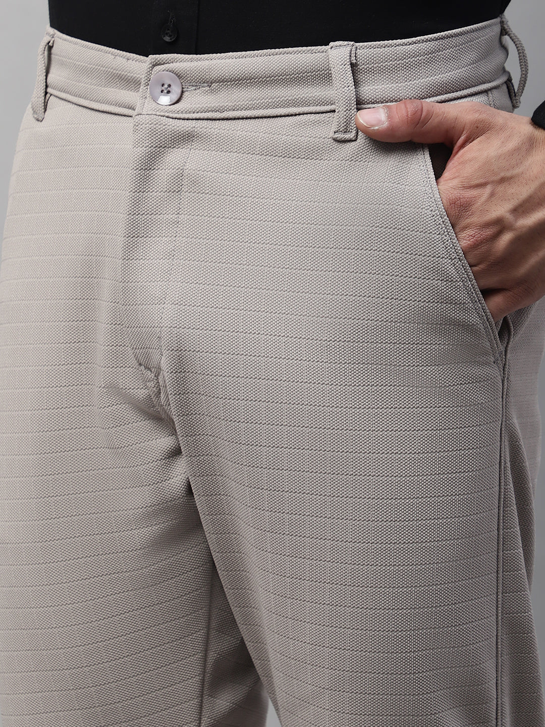 Men'S Light Grey Tapered Fit Formal Trousers