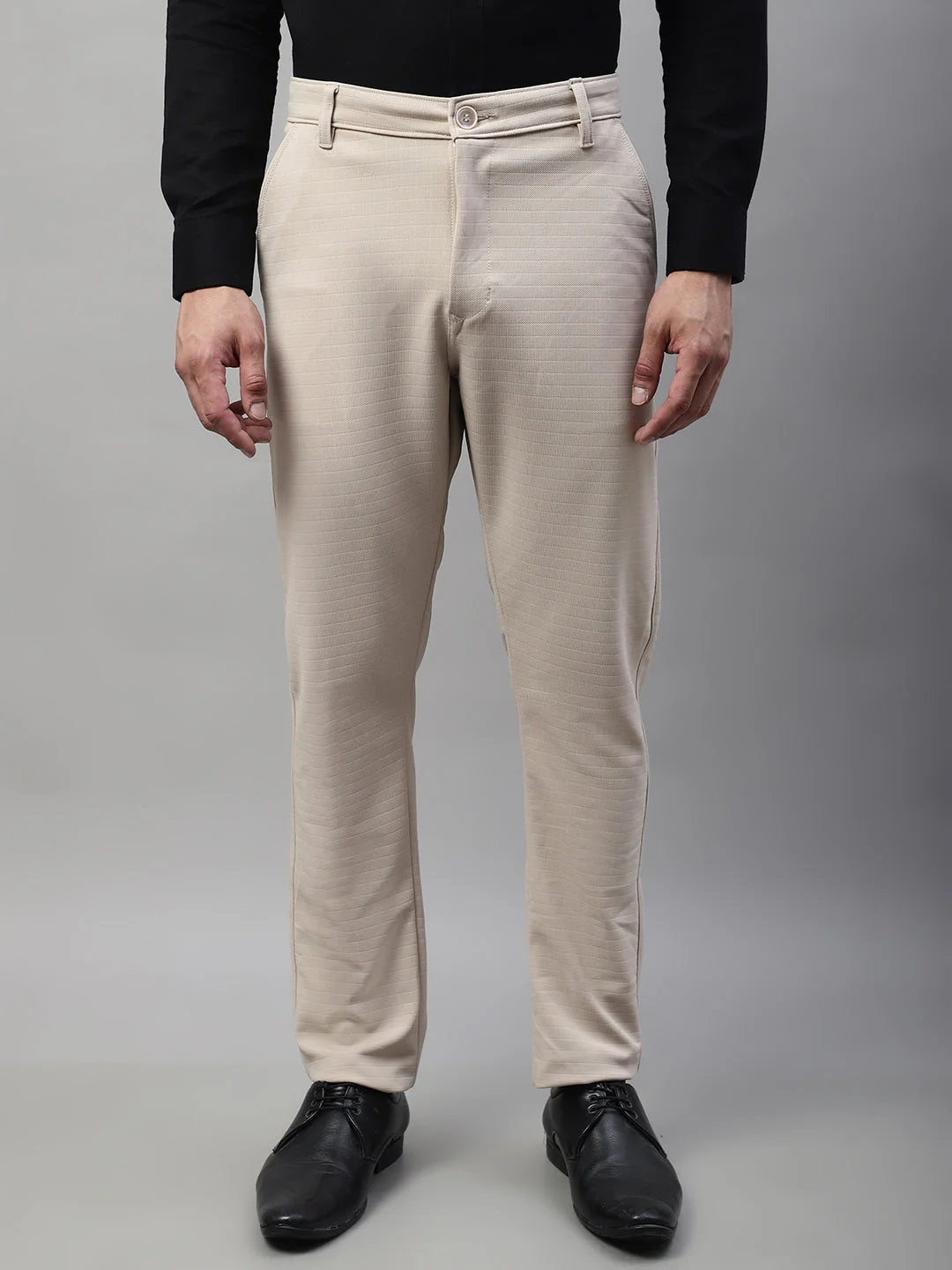 Men'S Cream Tapered Fit Formal Trousers