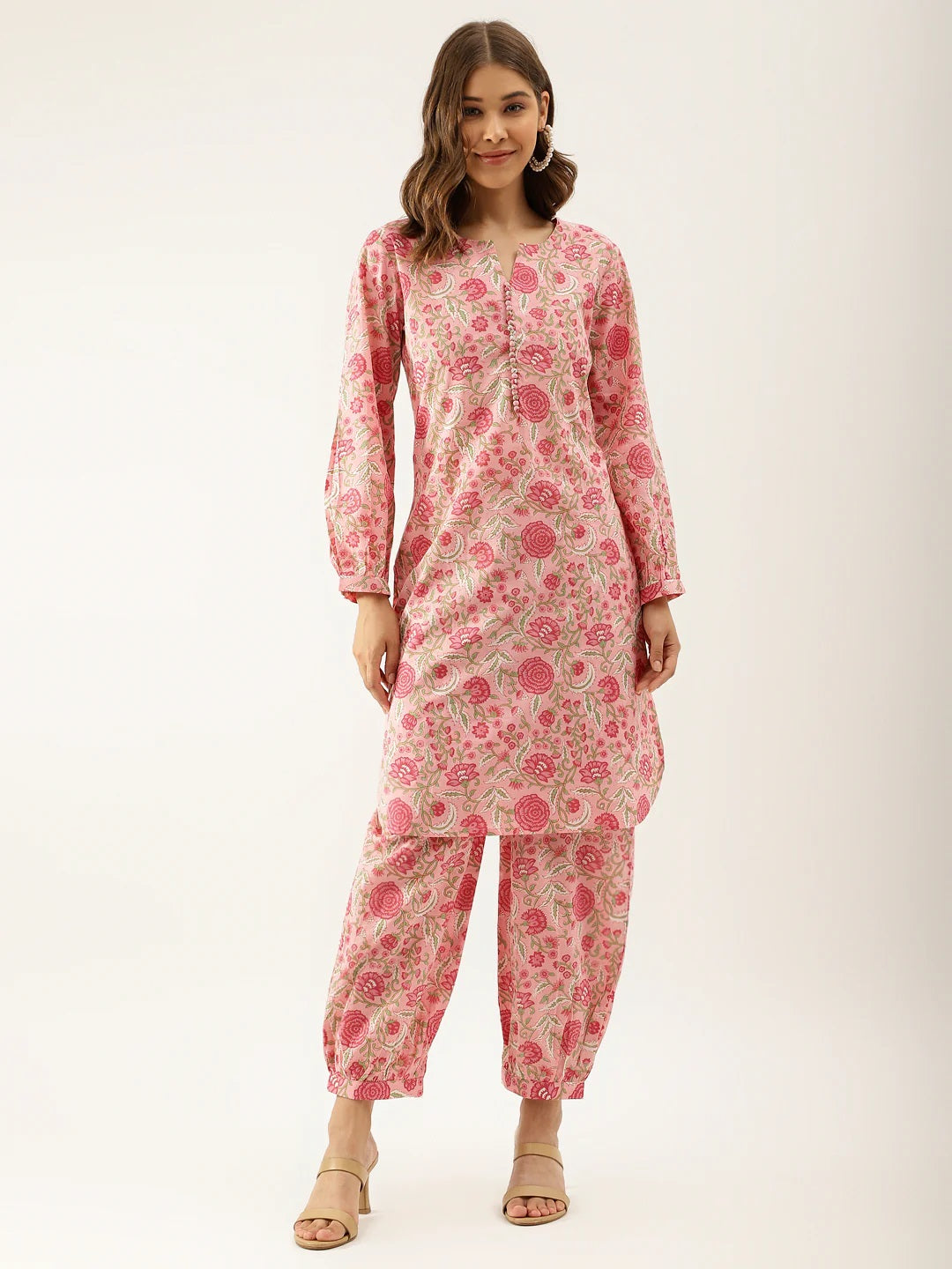 Women Pink Floral Print Cotton Co-ord set