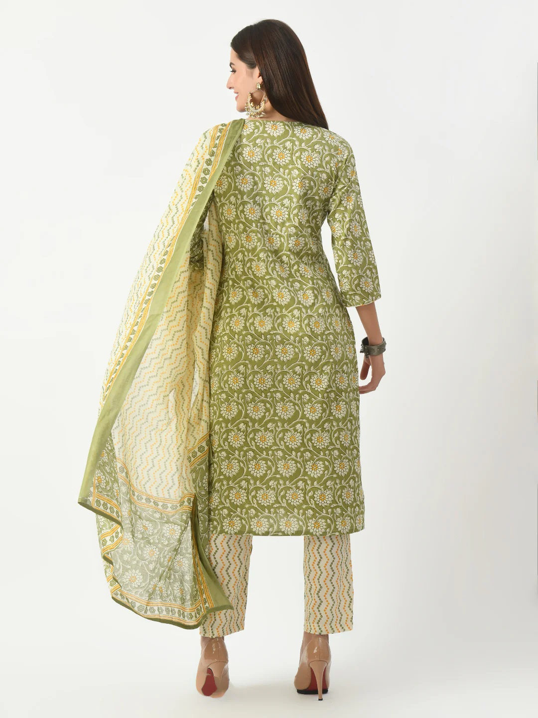 Green Printed And Embroidered Kurta Pant With Dupatta Set