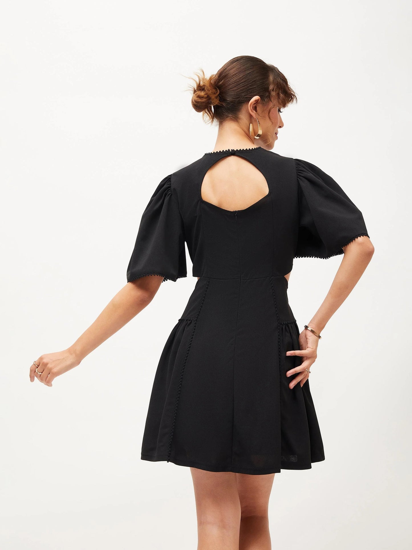 Women Black Side Cut Out Skater Dress