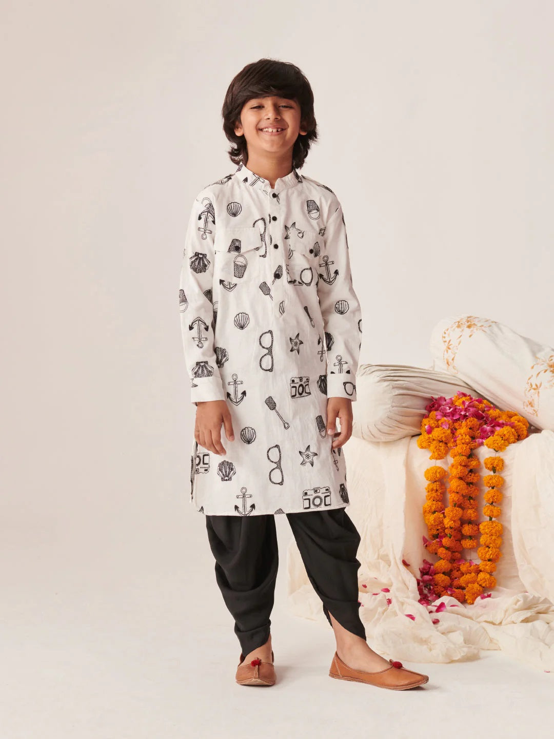 Boys Printed Regular Kurta With Dhoti Pants