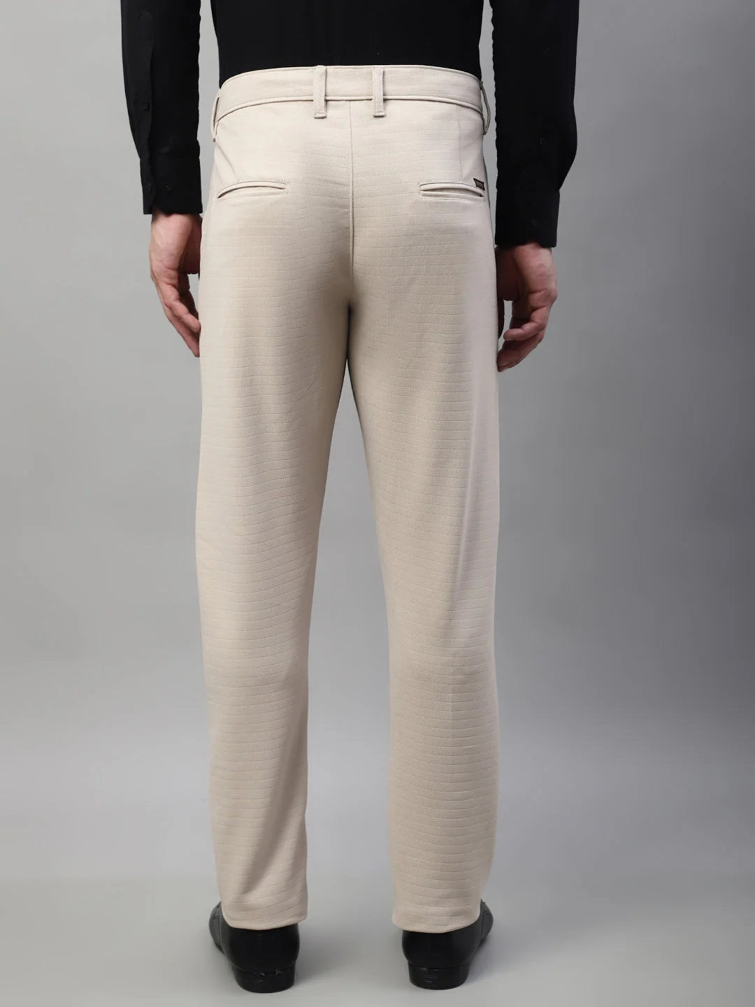 Men'S Cream Tapered Fit Formal Trousers