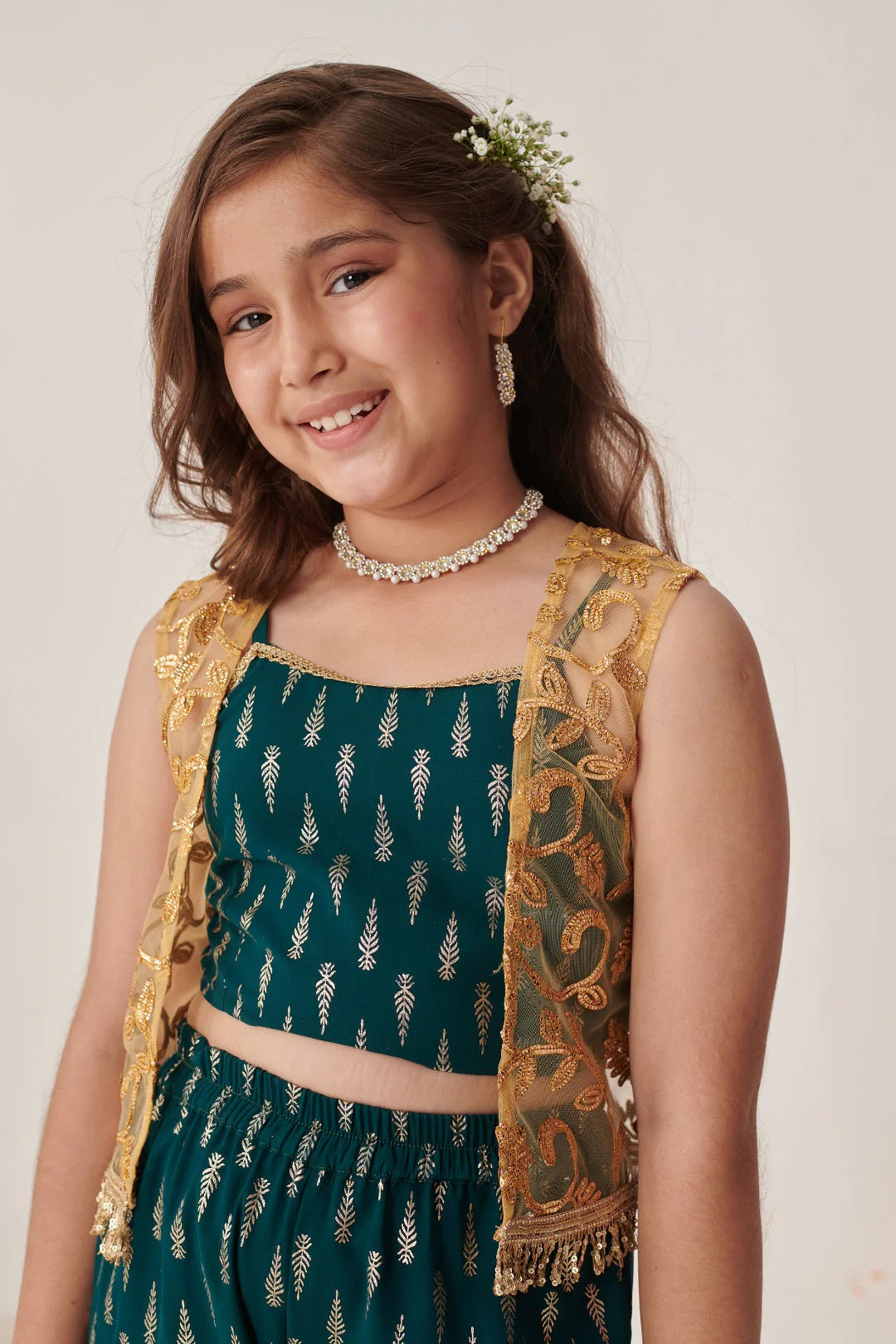 Girls Floral Printed Regular Top With Sharara