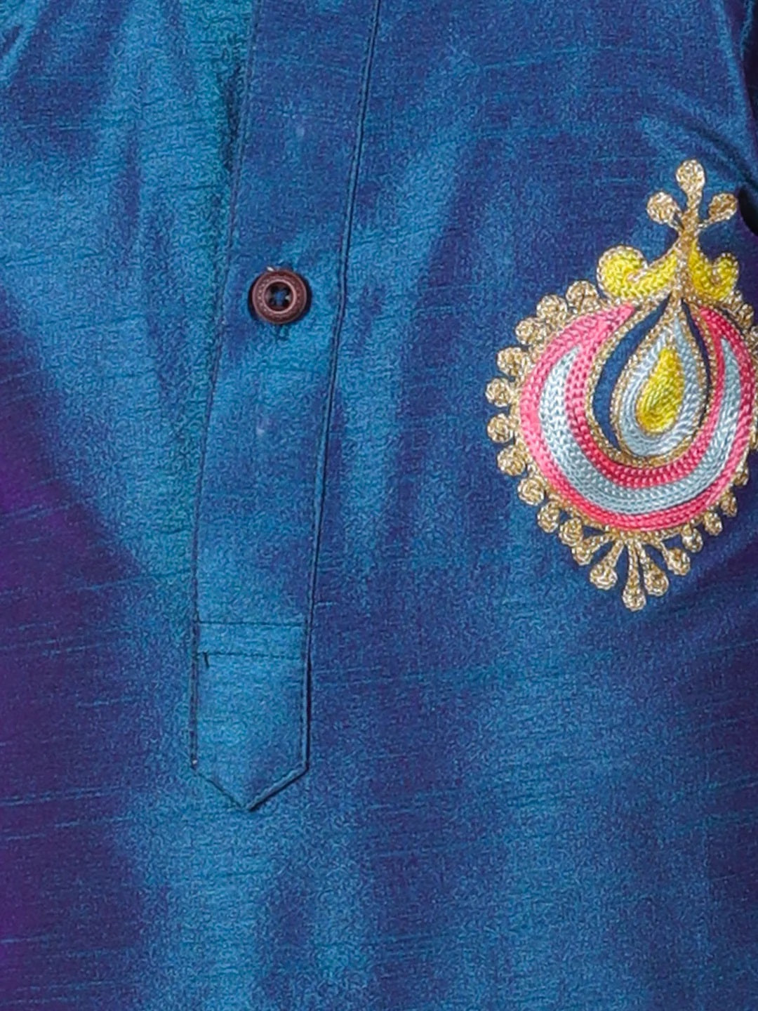 Boys Hand Embroidered Silk Kurta Sherwani- Blue