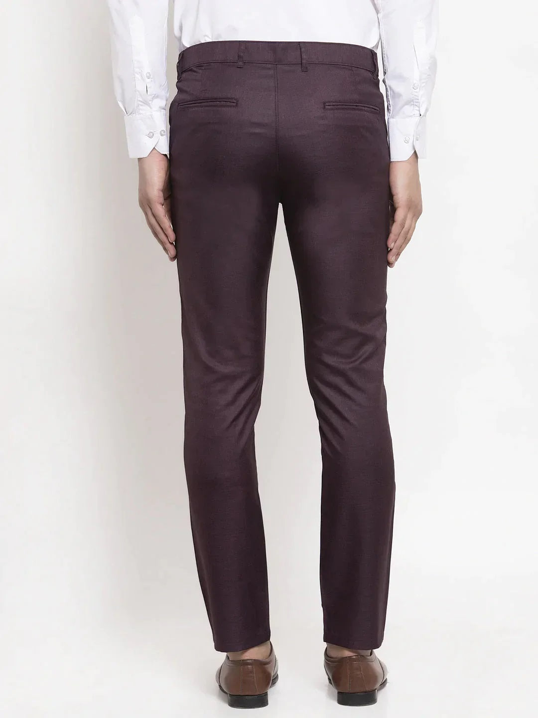 Men'S Purple Cotton Solid Formal Trousers