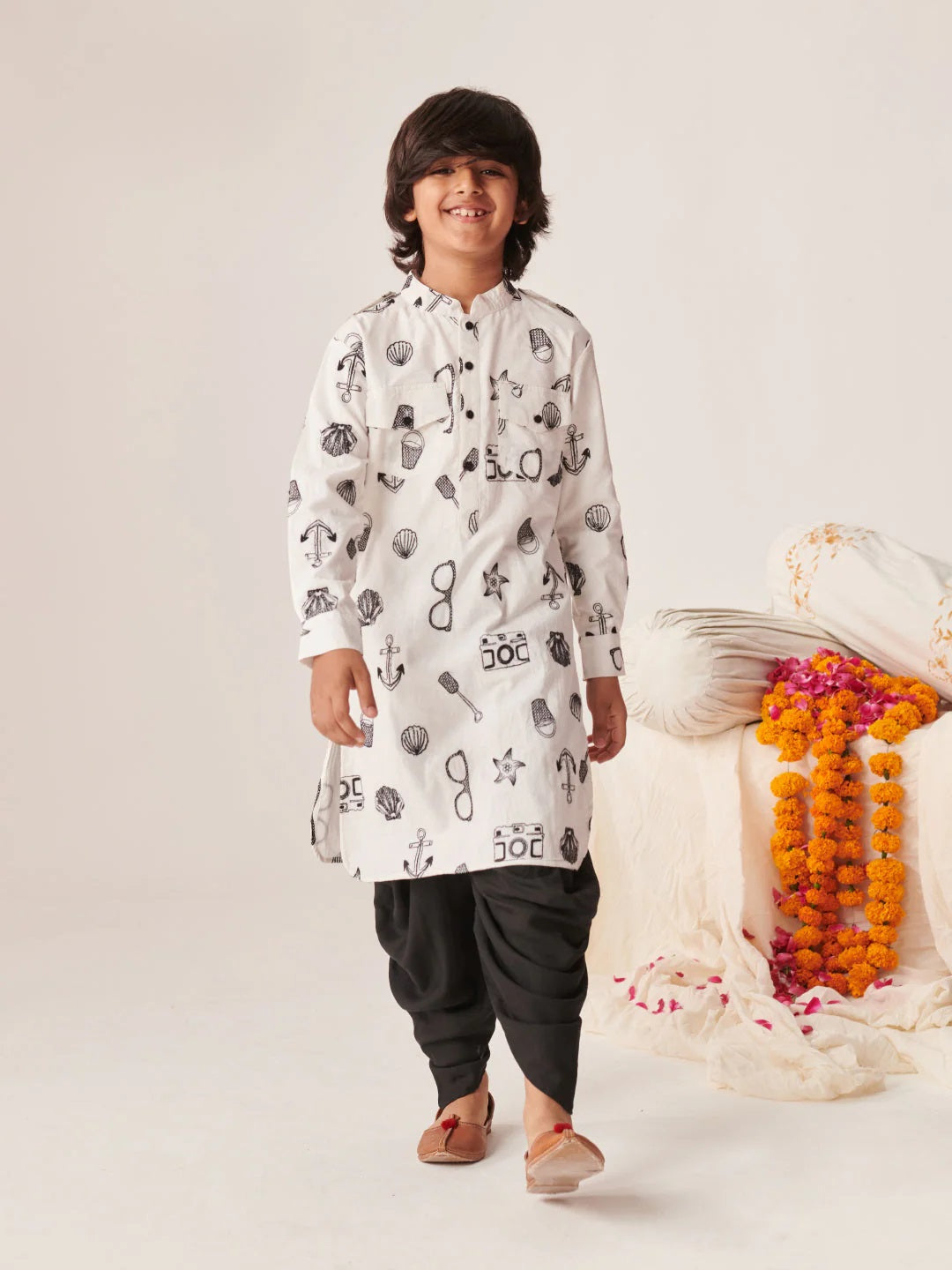 Boys Printed Regular Kurta With Dhoti Pants