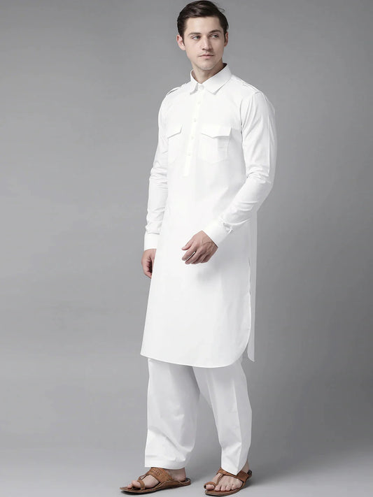 Men White Pathani Kurta With Salwar