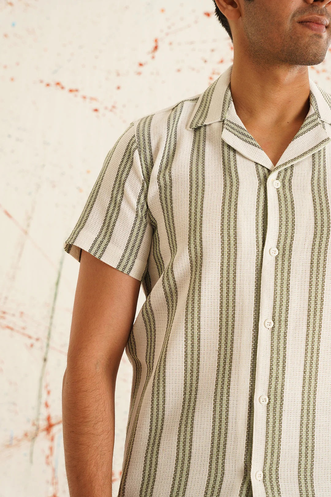 Classic Striped Spread Collar Cotton Curved Casual Shirt