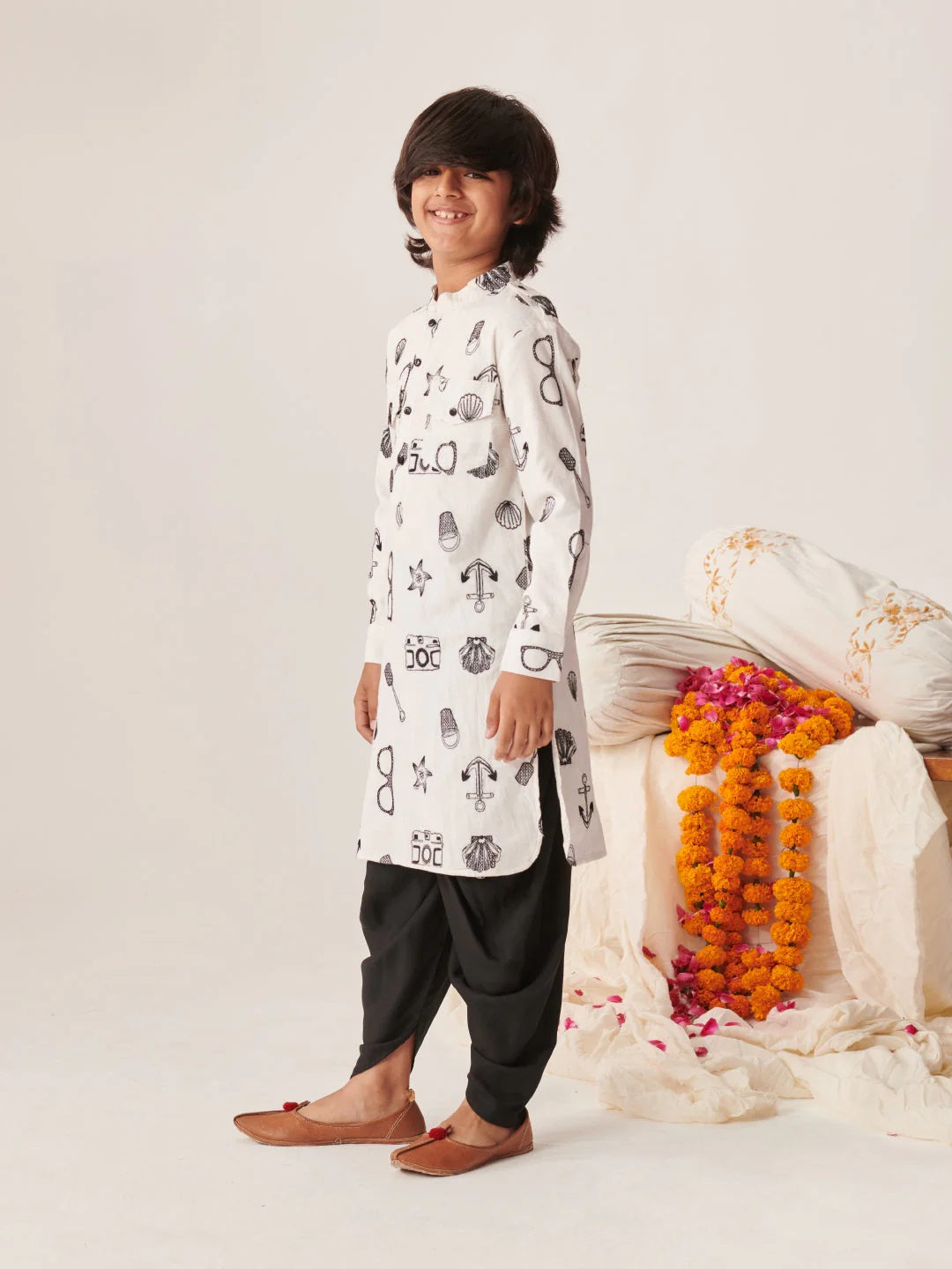 Boys Printed Regular Kurta With Dhoti Pants