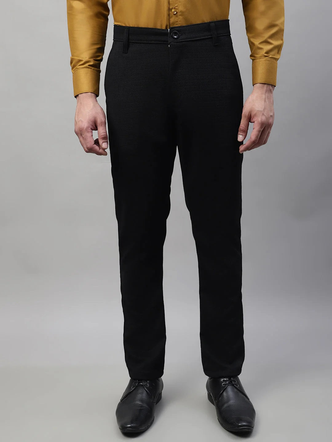 Men'S Black Tapered Fit Formal Trousers