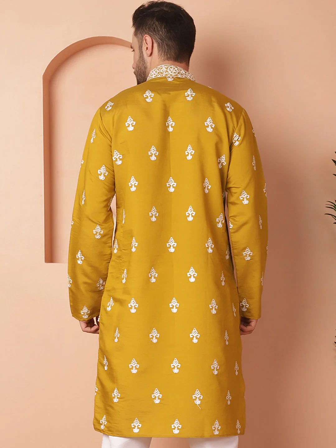 Men'S Mustard Chikankari Embroidered Kurtas