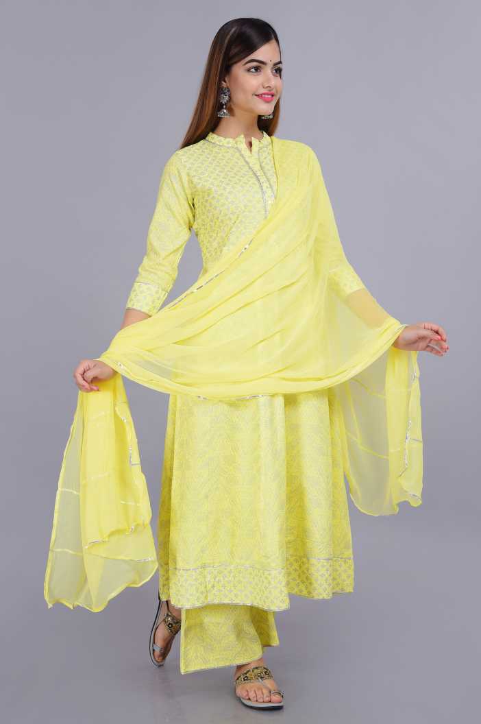 Women Yellow Kurta and Palazzo Set Rayon