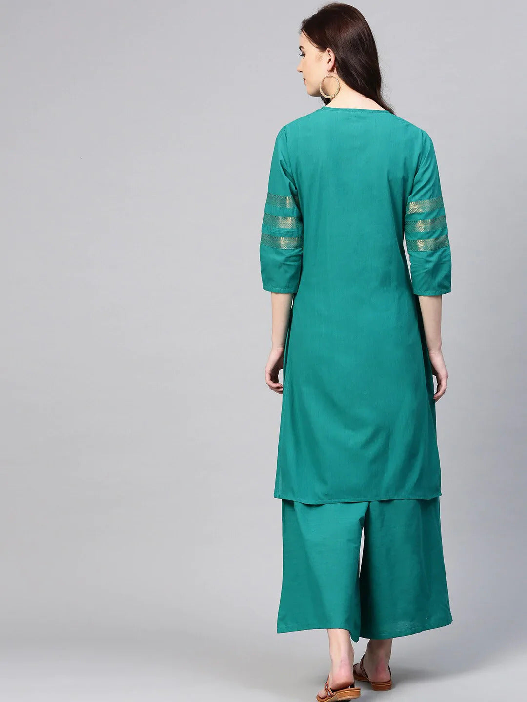 Women's Green Yoke Design Kurta With Palazzos