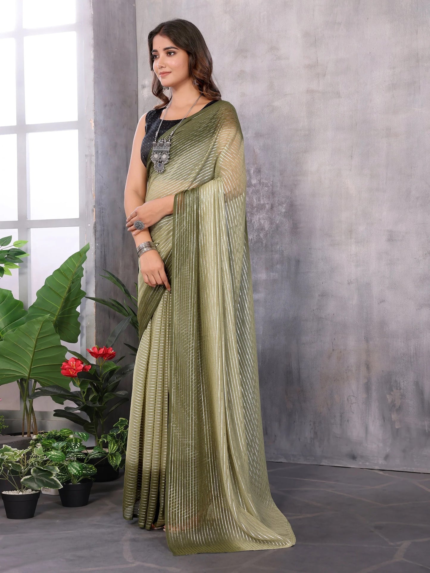 Women Party Wear Jari Weaving Worked Ready To Wear Saree With Un Stitched Blouse(Up To 44)