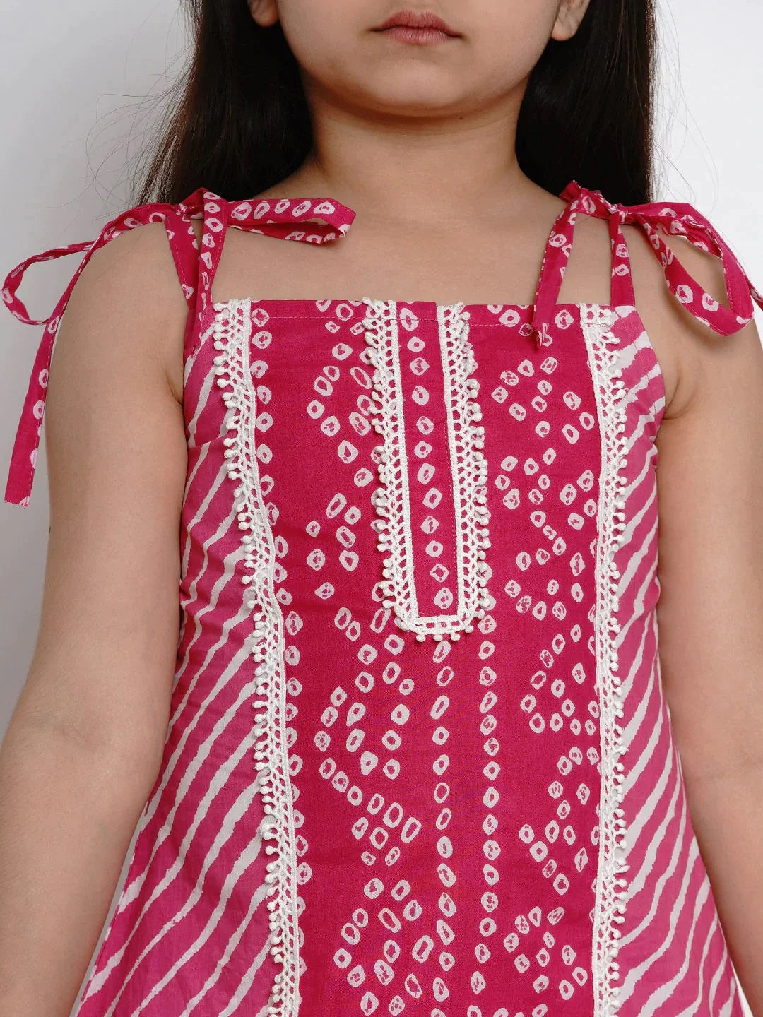 Girls Pink Striped Kurta With Palazzos