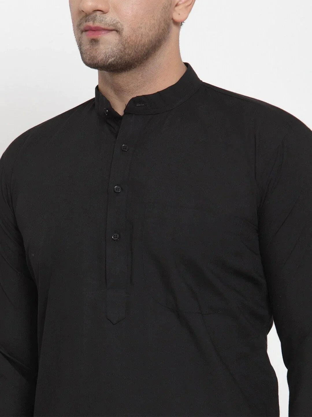 Men'S Black Cotton Solid Kurta Payjama Sets