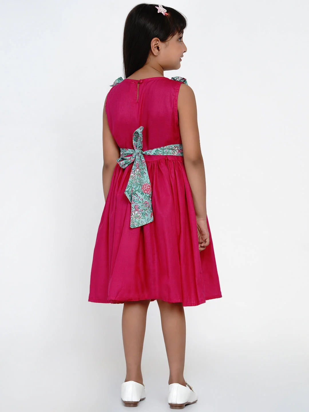 Girls Fuchsia Printed Fit and Flare Dress