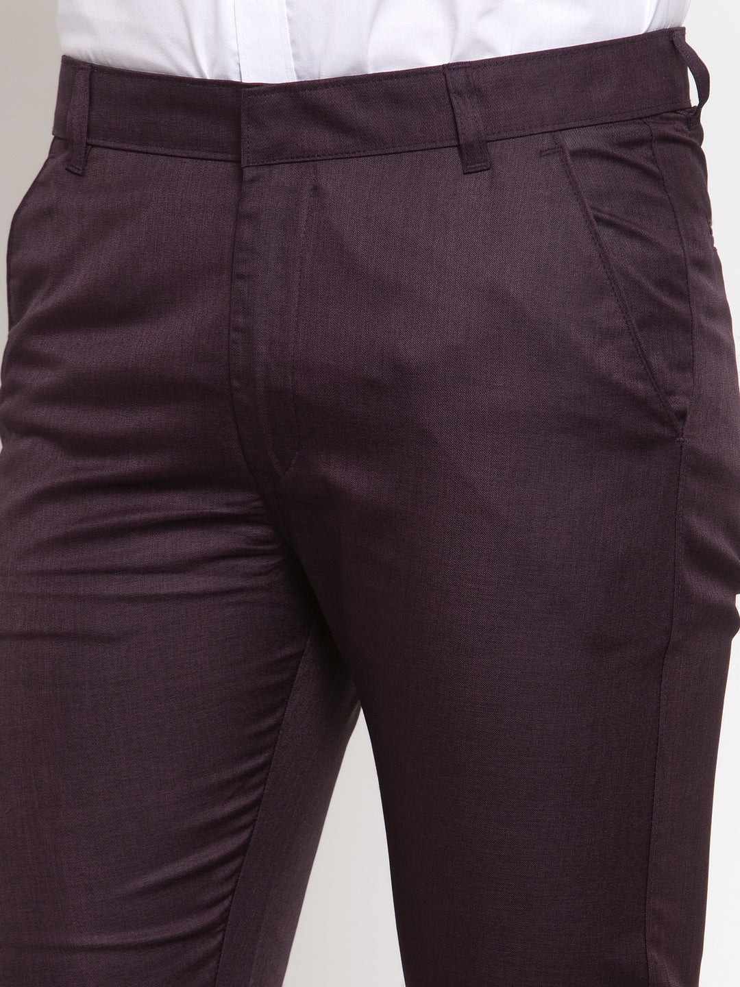 Men'S Purple Cotton Solid Formal Trousers