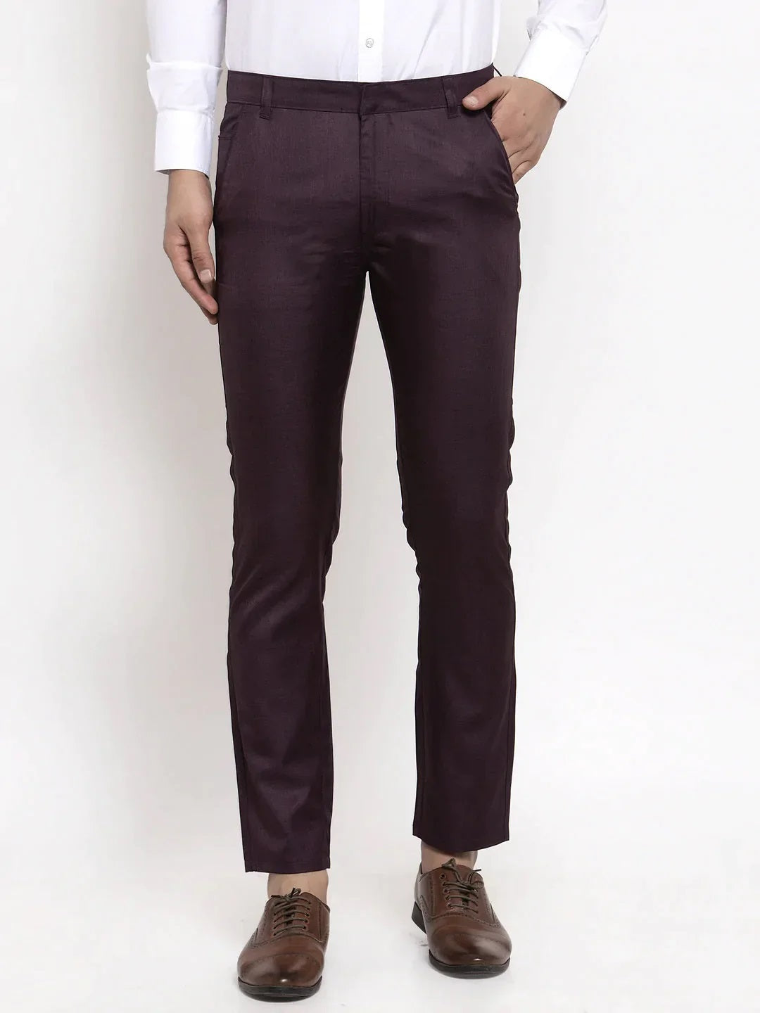 Men'S Purple Cotton Solid Formal Trousers