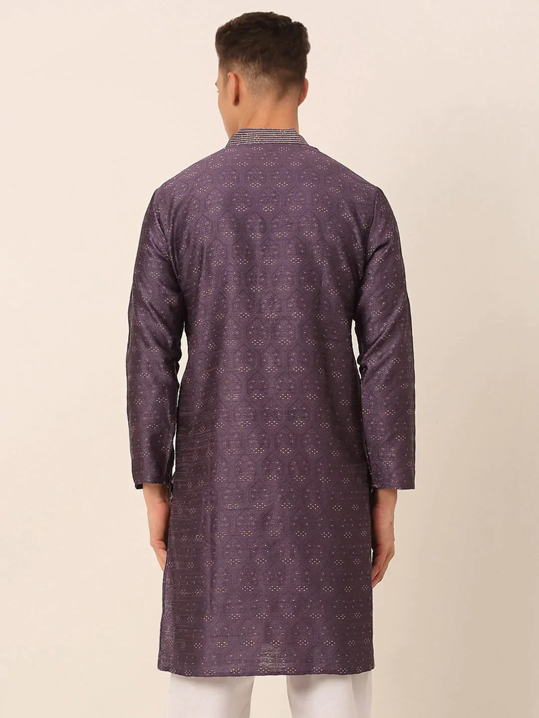 Men'S Silk Blend Collar Embroidered Kurta Only