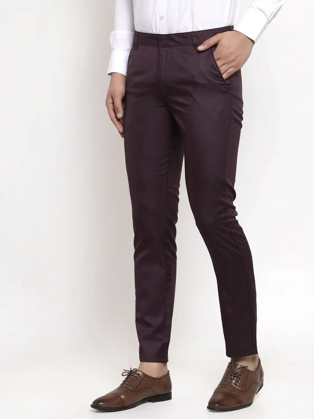 Men'S Purple Cotton Solid Formal Trousers