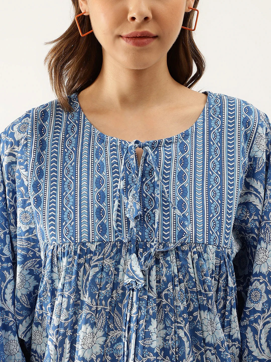 Blue Printed Cotton Peplum Top