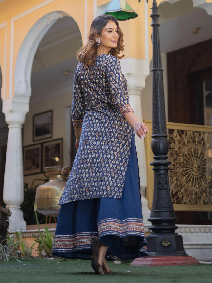 Women Navy Blue Cotton Gota Patti Palazzo Set