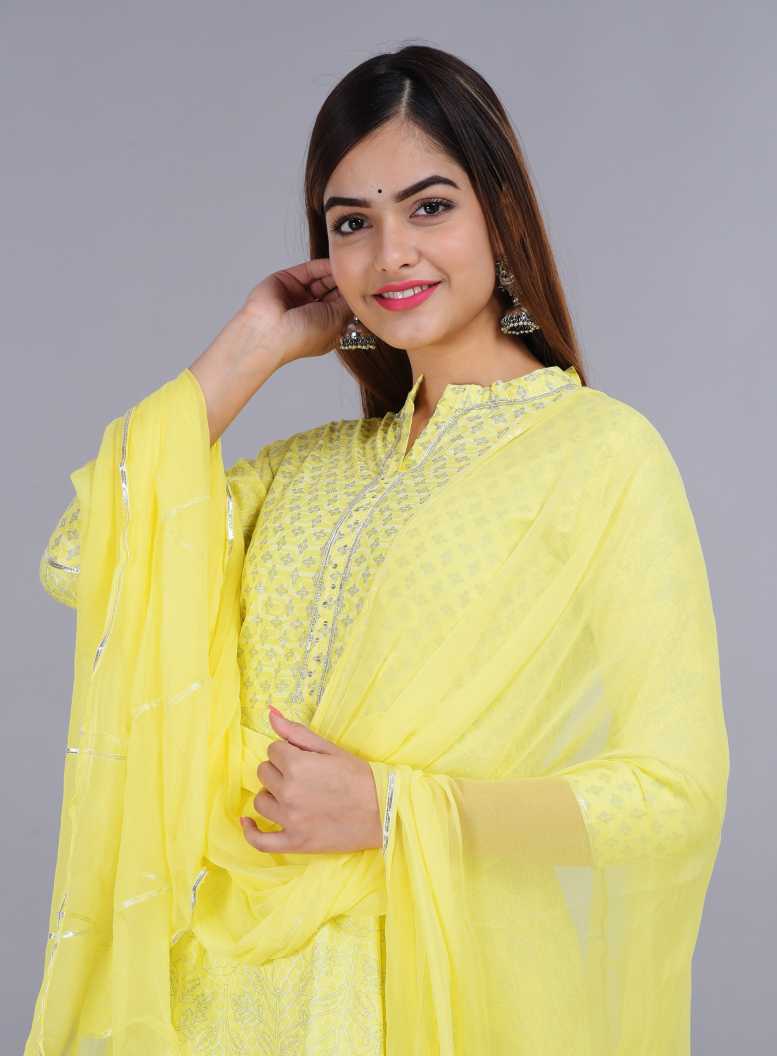 Women Yellow Kurta and Palazzo Set Rayon