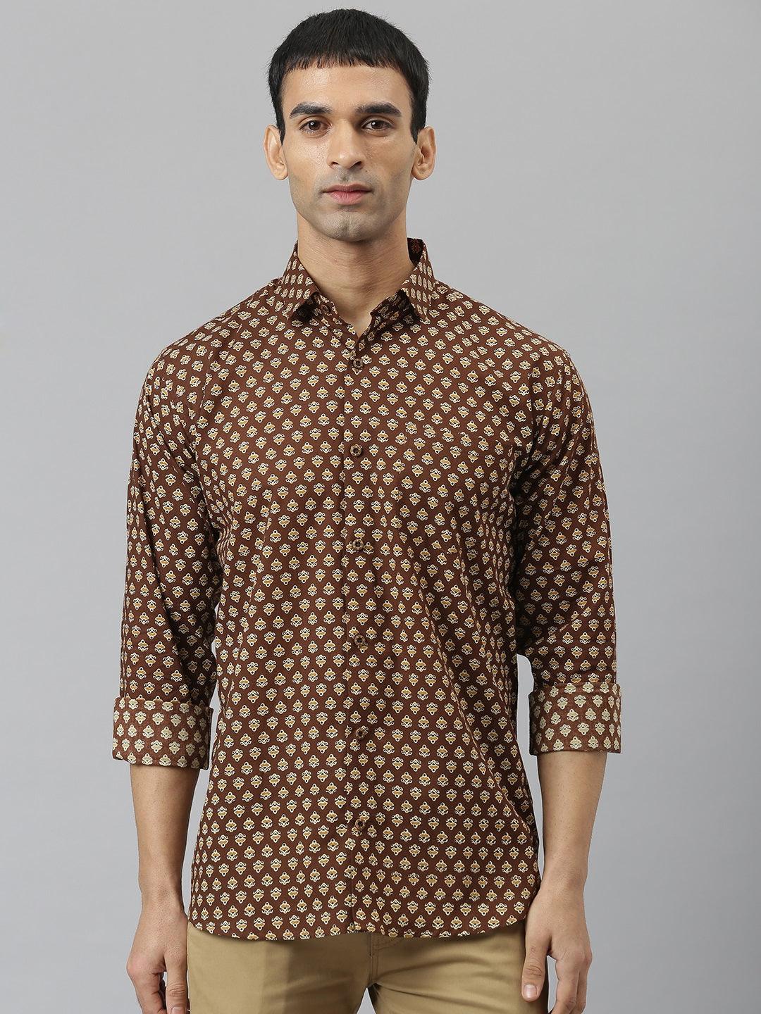 Millennial Men Brown & Mustard Cotton Full Sleeve Shirt For Men-Mmf0266