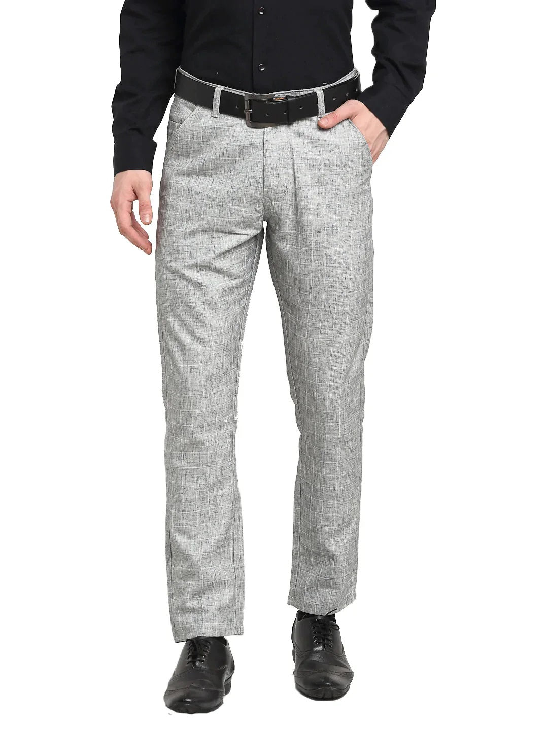 Men'S Grey Cotton Solid Formal Trousers