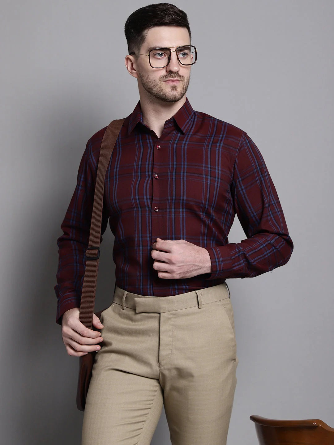 Men's Classic Checks Formal Shirt (Maroon)