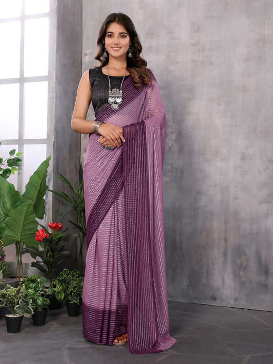 Women Party Wear Jari Weaving Worked Ready To Wear Saree With Un Stitched Blouse(Up To 44) Purple