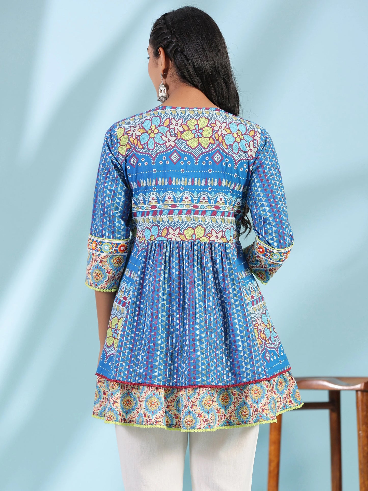 Women Blue Cotton Cambric Tunic