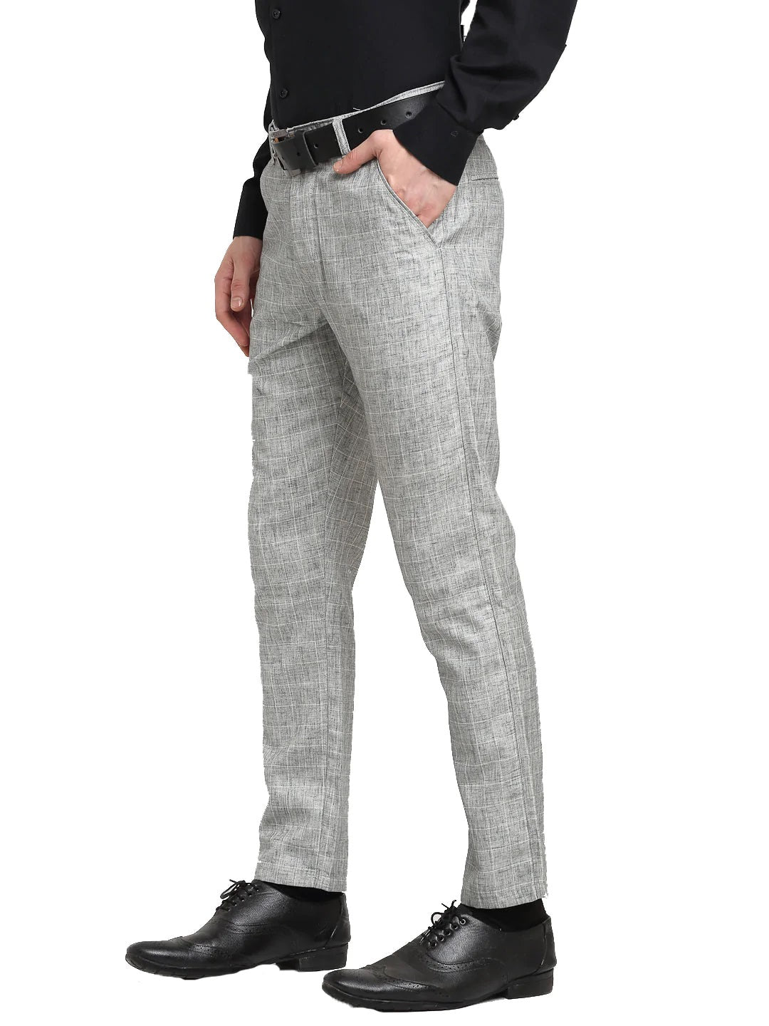 Men'S Grey Cotton Solid Formal Trousers