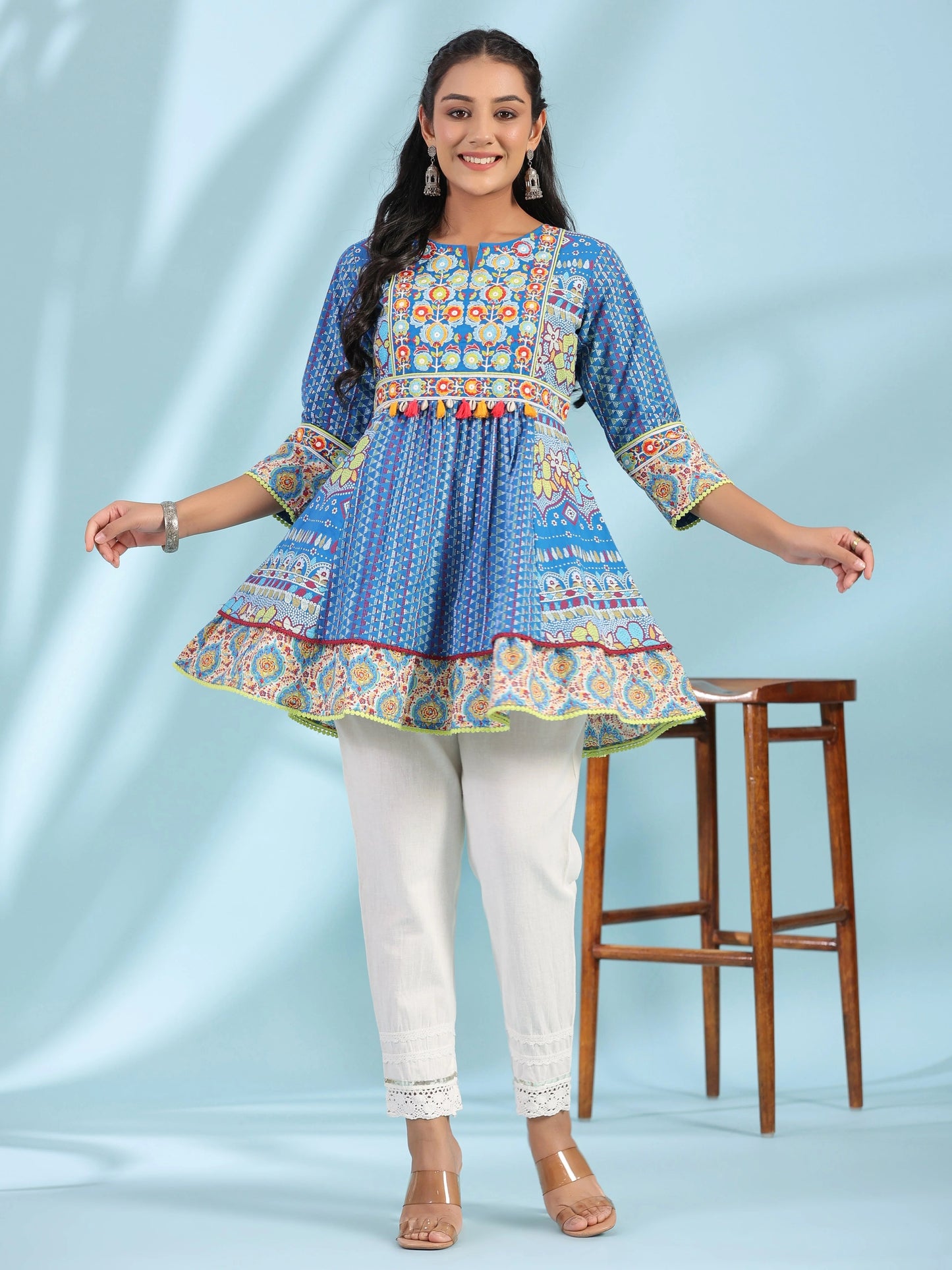 Women Blue Cotton Cambric Tunic